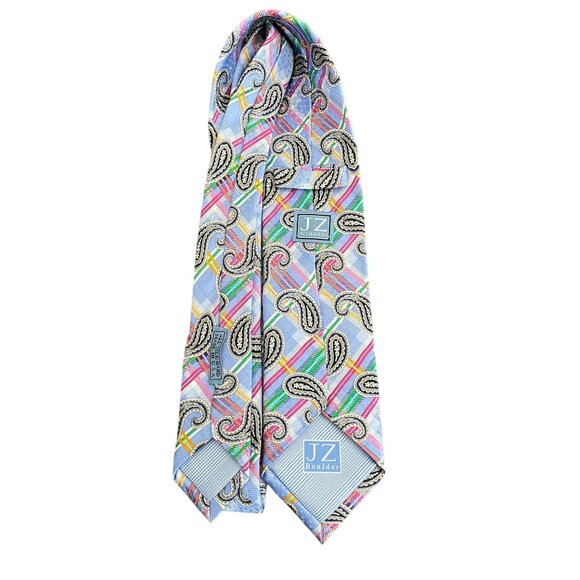 JZ Richards Blue Multicolor Paisley All Silk Hand Made In USA Necktie - Picture 2 of 6